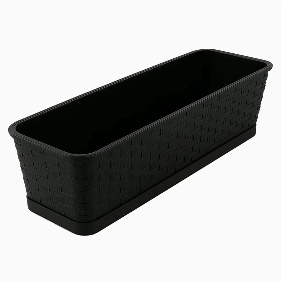 BigDean 2er Set Blumenkasten mit abnehmbarem Untersetzer Anthrazit, Länge: 80 cm, Pflanzkasten für Innen und Außenbereich - Bild 2