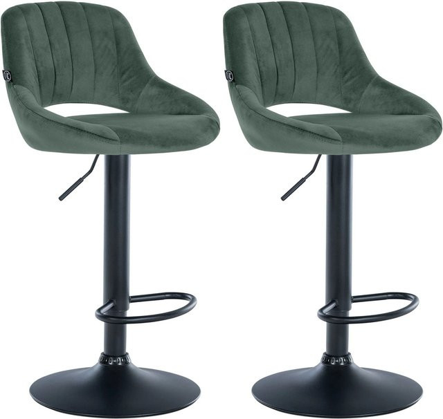 DELUKE 2er Set Barhocker SEGAD aus Samt in Grün und Schwarz mit Lehne, B/T/H: 47 x 48 x 85 cm - Bild 1