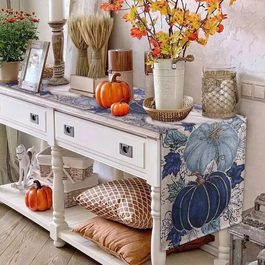 VIKAMA Tischläufer Herbst Thanksgiving mit Vintage Kürbis und Ahornblatt im Bauernhaus-Stil - Bild 5