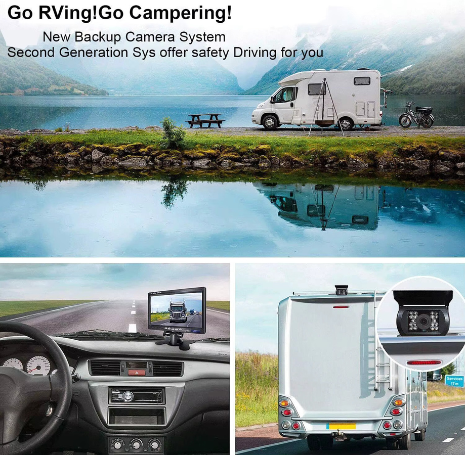 QueenDer Rückfahrkamera-Set für Auto und LKW mit 7 Zoll Monitor, 2 CCD Rückfahrkameras und Nachtsicht, Schwarz - Bild 5