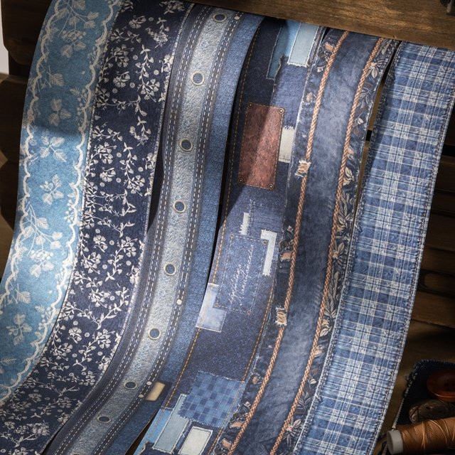 Washi Tape im Faux Denim Design in Blau, 200 cm Rolle für Scrapbooking und DIY Dekoration - Bild 1