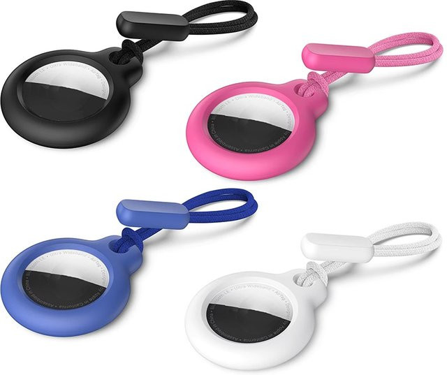 Schutzhülle für Apple AirTag mit Riemen und Schlüsselbund in Pink und Multicolour - Bild 1