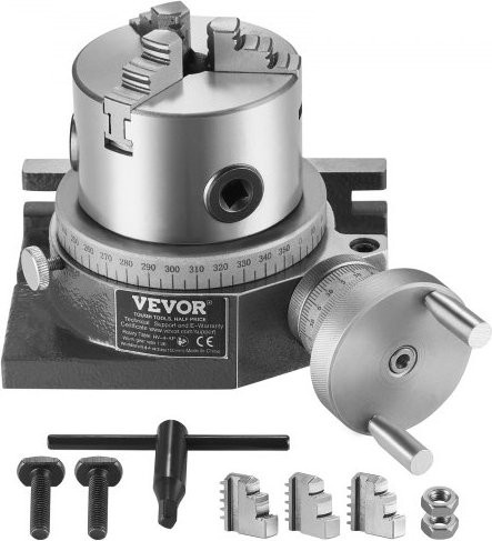 VEVOR Präzisions-Drehtisch für Fräsmaschinen, horizontales und vertikales Modell, Silber, mit 80 mm 3-Backenfutter und M10-T-Bolzenmuttern - Bild 1