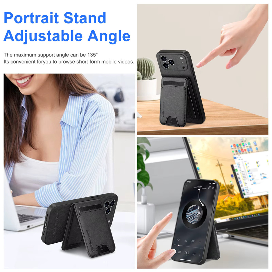 Magnetische Business Ledertasche für iPhone 16E 15 14 Plus 13 12 Pro Max mit kabelloser Ladefunktion und Kartenhalter in Schwarz - Bild 3