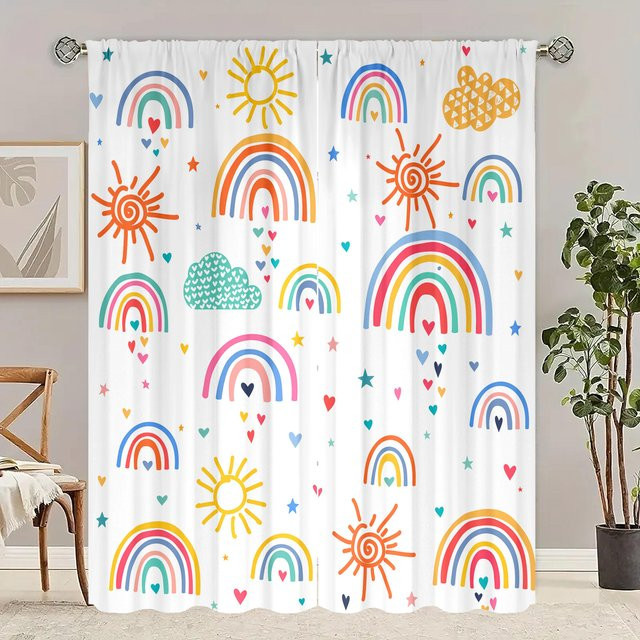 Yiran Furniture Vorhänge mit Regenbogenmuster, 2er-Set, halbtransparent, Mehrfarbig, Polyester - Bild 1