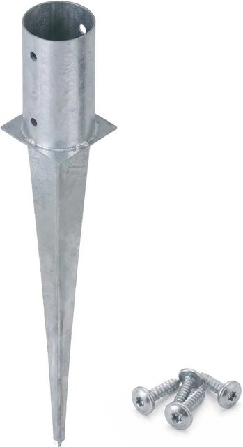 HOLLMAX Einschlaghülse Bodenhülse Rund Silber Verzinkt für gefräste und teilgefräste Pfosten Durchmesser: 81 mm - Bild 1