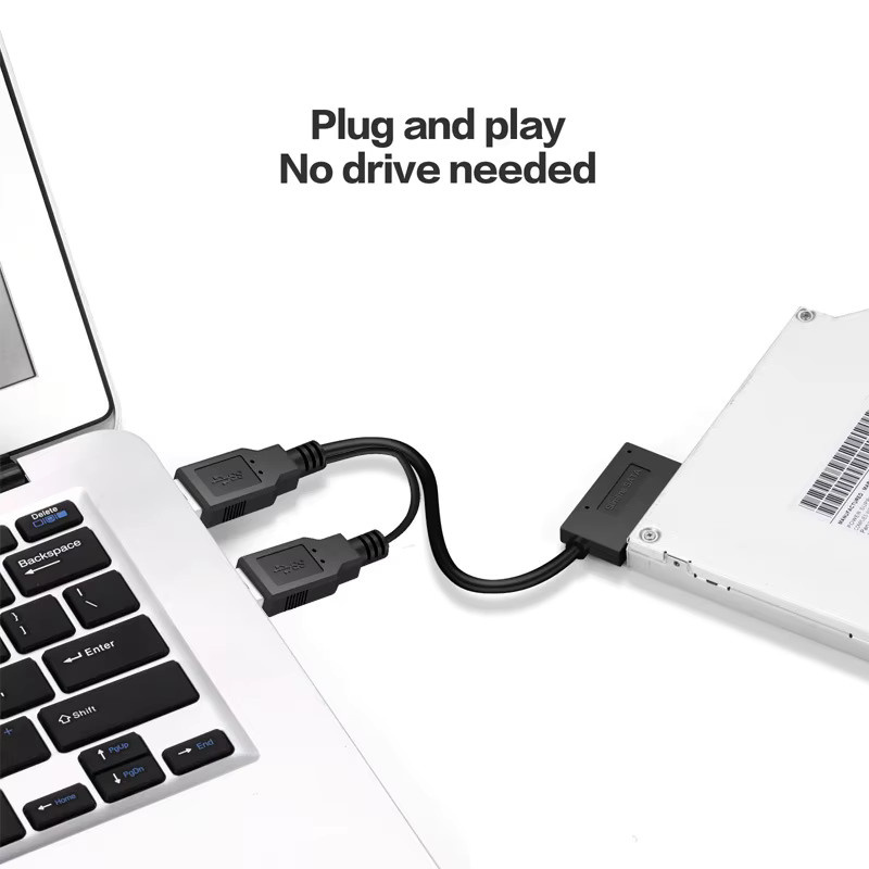 OULLX SATA zu USB 2.0 Adapterkabel für Laptop Slimline CD/DVD ROM Laufwerke, Schwarz - Bild 4