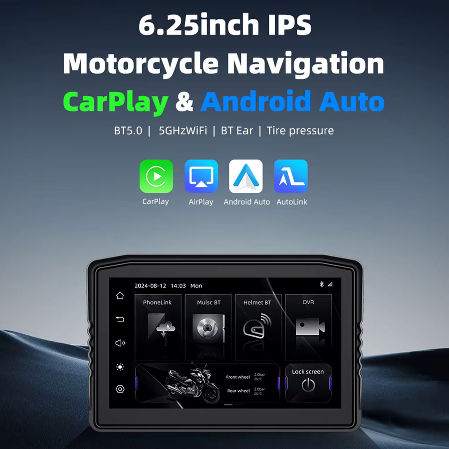 EKIY Tragbares digitales Armaturenbrett mit 6,25 Zoll Display, GPS und kabellosem CarPlay für Motorrad und Auto, Schwarz - Bild 2