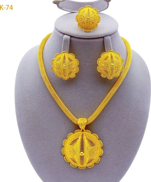 XUHUANG Schmuck-Set, Gold, Damen, Halskette und Ohrringe - Bild 1