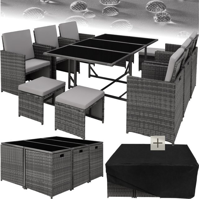 tectake Polyrattan Sitzgruppe Malaga für Garten in Grau mit Tisch und Stühlen - Bild 1
