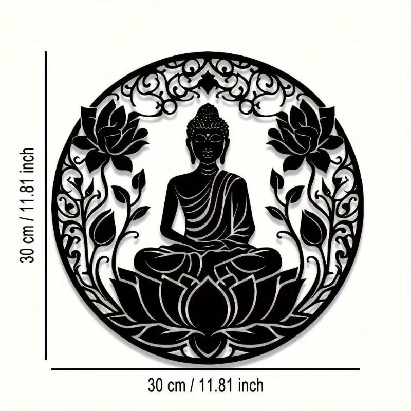 Wandskulptur Zen Lotus Mind aus Metall von CIFBUY mit Buddha und schwarzem Lotus in floralem Design - Bild 2