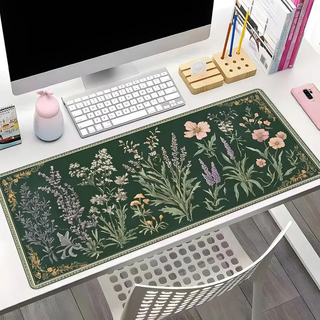 VIKAMA Mauspad Grünes Blumen-Design mit rutschfester Gummibasis für Gaming und Büro - Bild 1