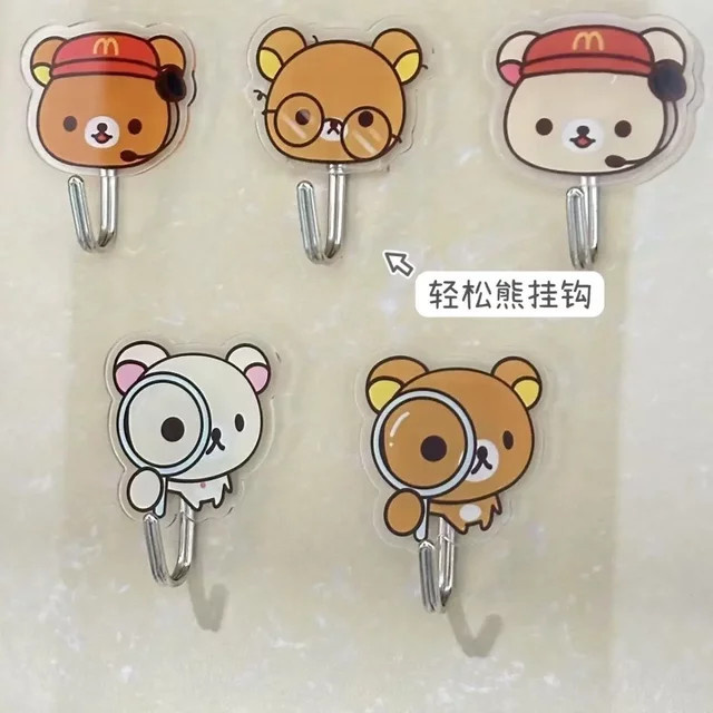 5er Set Rilakkuma Selbstklebende Wandhaken von Bandai für Tür und Wand als Kleiderbügel und Taschenhalter in Mehrfarbig - Bild 1