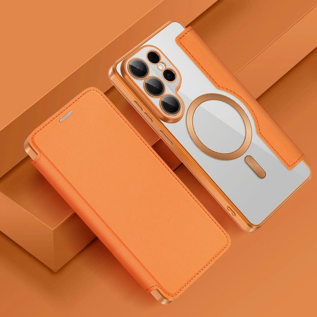 Magnetische Leder Klapphandyhülle mit Kartenetui und MagSafe für Samsung Galaxy S25 S26 S24 Ultra Plus FE Edge S23 Plus in Orange - Bild 1