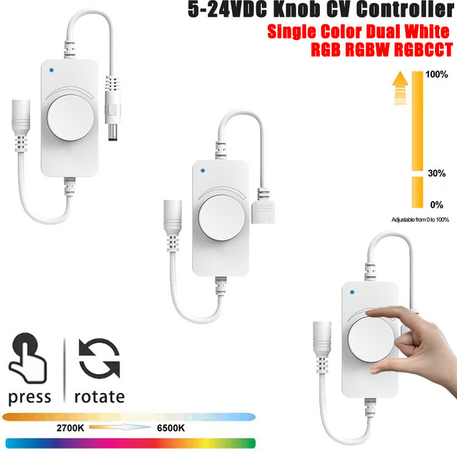 YSRSAI LED-Streifen-Controller mit 2,4GHz RF-Fernbedienung und Drehknopf für DC 5-24V, Dimmer für COB, CCT, RGB, RGBW und RGBCCT LED-Streifen in Weiß - Bild 1