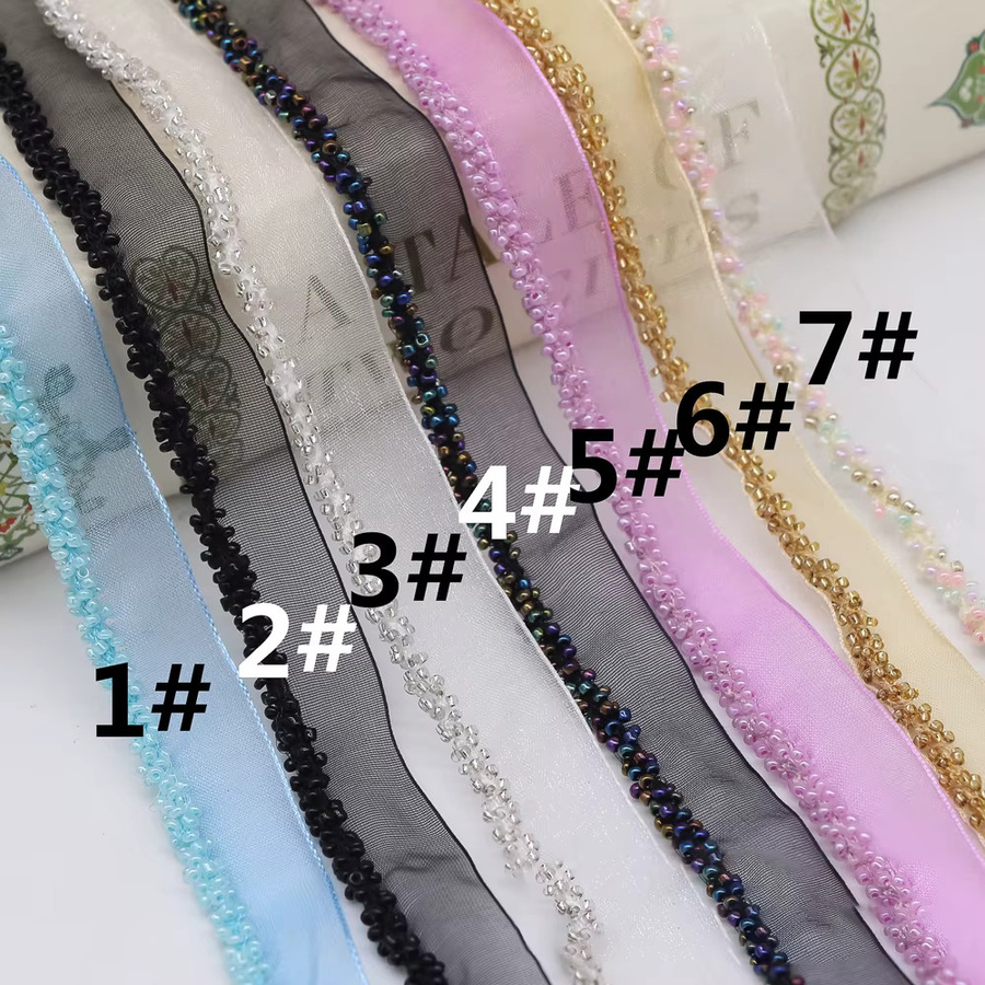 Einseitiges Spitzenbesatzband mit Perlenbesatz für DIY-Kleidung und Nähzubehör, Breite: 1,5 cm - Bild 2