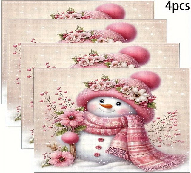 VIKAMA 4-teiliges wasserdichtes Schneemann-Tischset Set für Weihnachtsfeiern und Winter-Tischdekoration in Multicolor - Bild 1