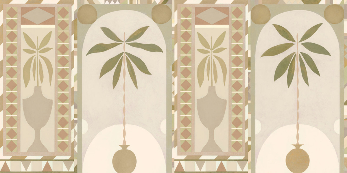 Tres Tintas Wandbild Jungle Arches in Beige – Modernes abstraktes Landschaftsmotiv mit floralen Blättern auf Papier im Querformat - Bild 1