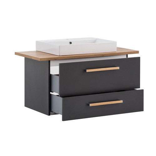 Schildmeyer Waschtisch Duo in Anthrazit und Schwarz, modern und wandmontiert mit LED-Beleuchtung, B/T/H: 102,2 x 57,5 x 50,0 cm - Bild 2