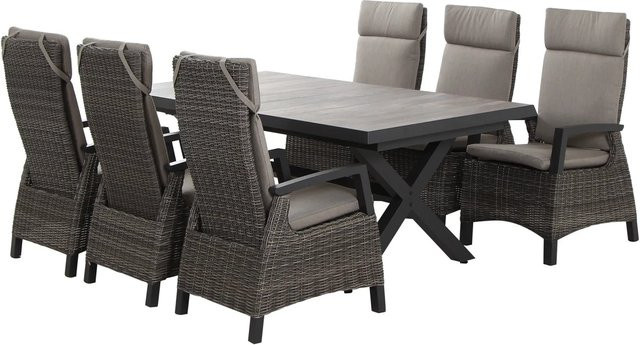 Siena Garden Gartenmöbelset Corido 7-teilig mit Ausziehtisch und 6 Move Sesseln aus Aluminium in Anthrazit, Grau und Taupe - Bild 1