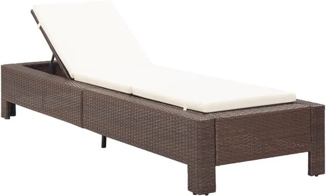 vidaXL Sonnenliege aus Poly Rattan mit Auflage in Braun und Weiß mit verstellbarer Kopfstütze - Bild 1