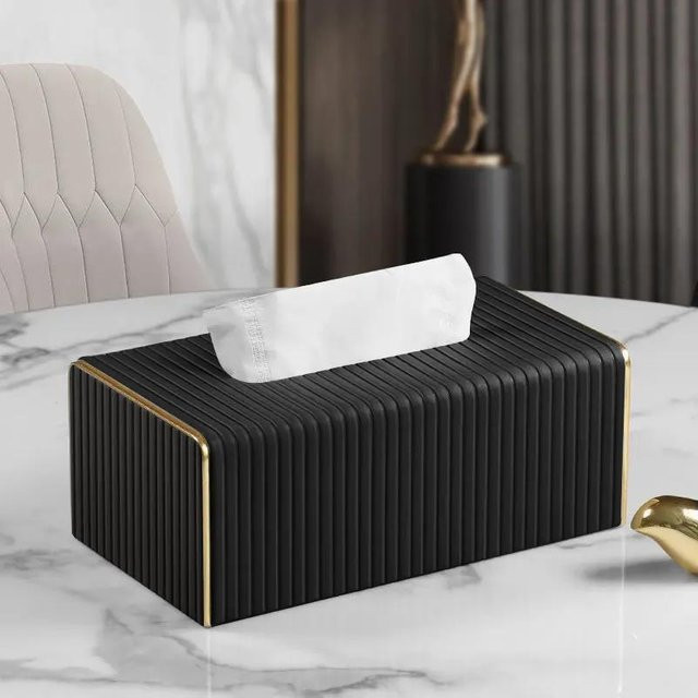 Exquisite Streak Taschentuchbox aus Kunstleder in Schwarz mit Streifenmuster für Wohnzimmer und Hotel - Bild 1