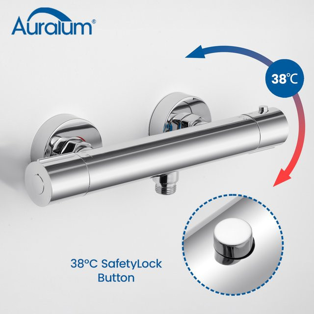 Auralum Thermostat-Duscharmatur in Chrom mit Sicherheitsverriegelung bei 38 °C und Verbrühungsschutz - Bild 1