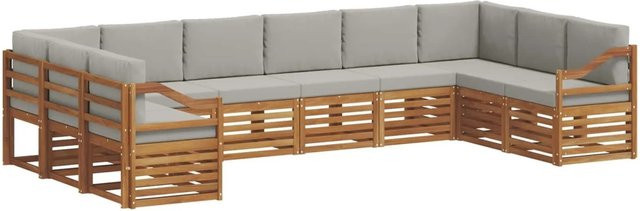 vidaXL Sofagarnitur 10-teilig aus Massivholz Akazie in Natur und Hellgrau mit Sitz- und Rückenkissen im L-Shape Design - Bild 1