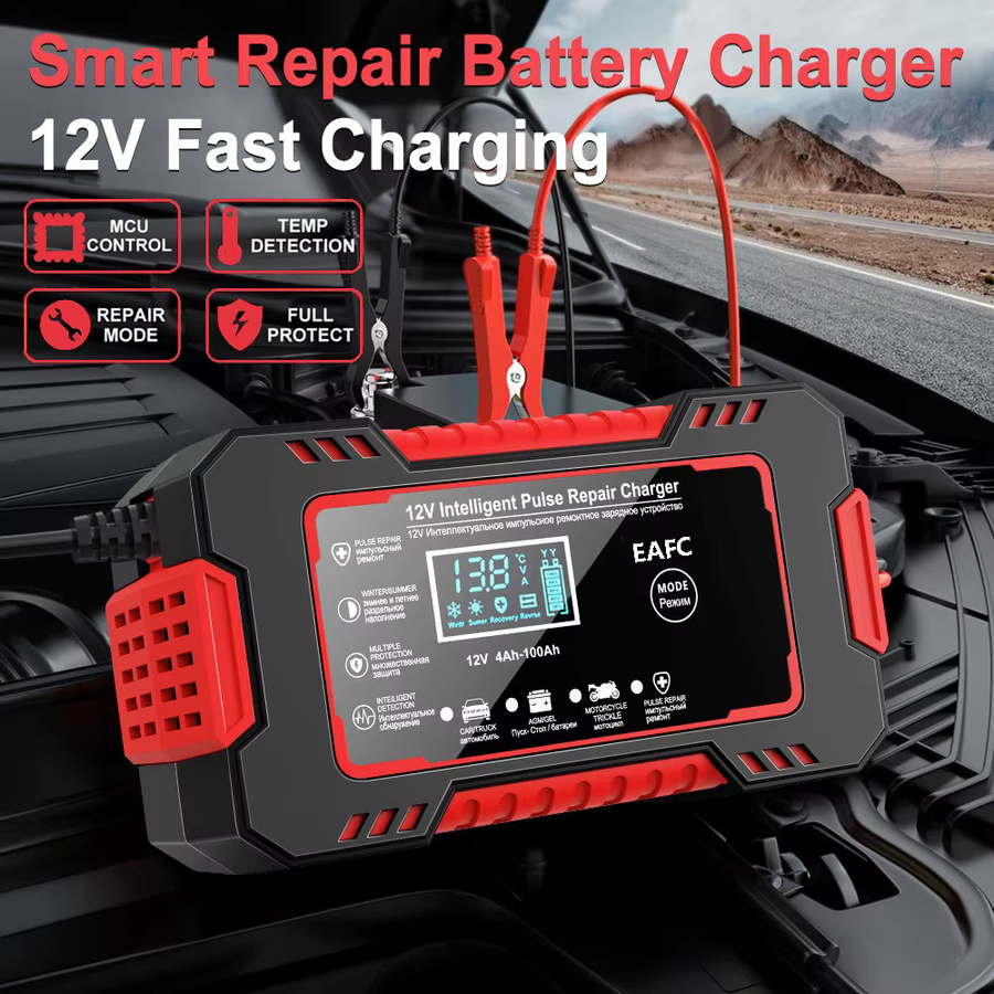 EAFC Smart Pulse Batterieladegerät 12V 6A mit LCD-Display für AGM, GEL und Blei-Säure-Tiefzyklus-Batterien in Rot-Schwarz - Bild 5