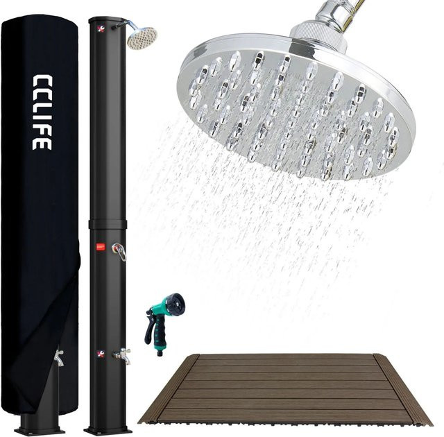 CCLIFE Solardusche Gartendusche Schwarz mit 60l Wassertank, WPC-Bodenplatte und Handbrause - Bild 1