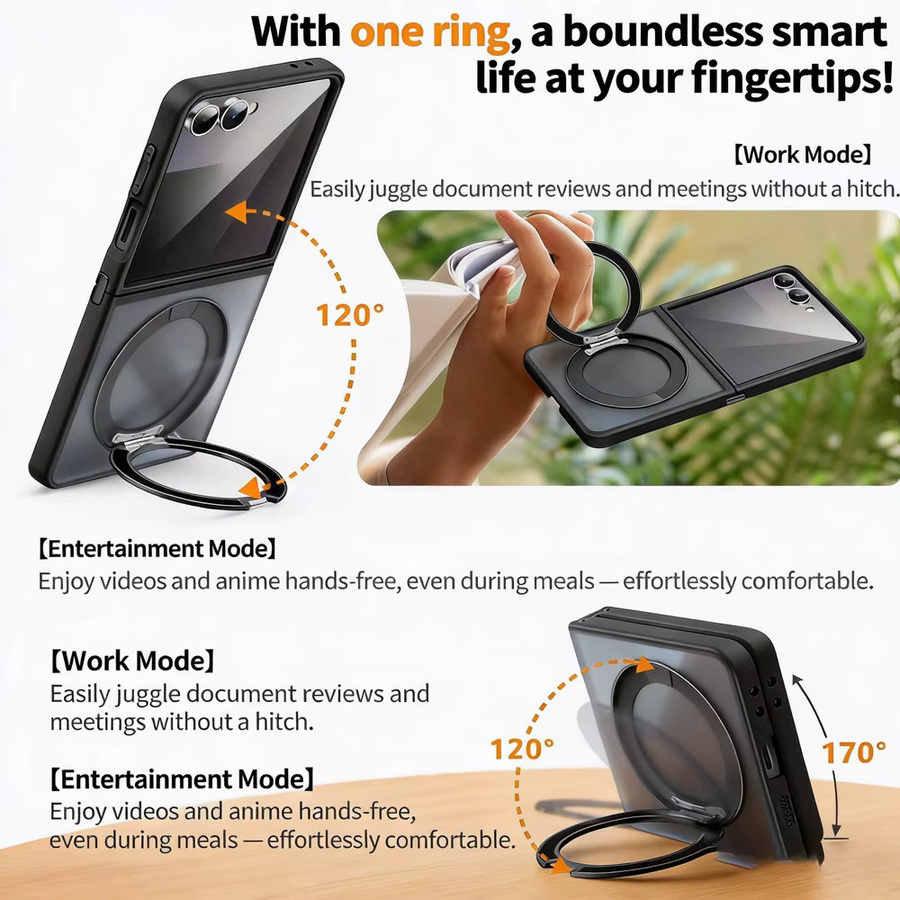 UYUXIO Magnetische Handyhülle mit 360 Grad Ringhalter und Kickstand für Samsung Galaxy Z Flip 7 in Schwarz - Bild 2