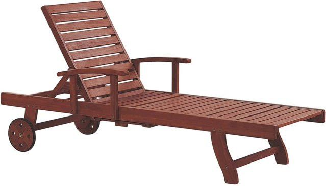 Beliani Gartenliege aus Akazienholz in Dunkelbraun mit verstellbarer Kopfstütze und Armlehnen, B/T/H: 196 x 64 x 74 cm - Bild 1