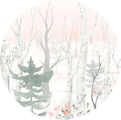 K&L Wall Art Vliestapete Kvilis Winter Wald Aquarell, runde Wandgestaltung, mehrfarbig, matt, B/H: 153 x 140 cm - Bild 1