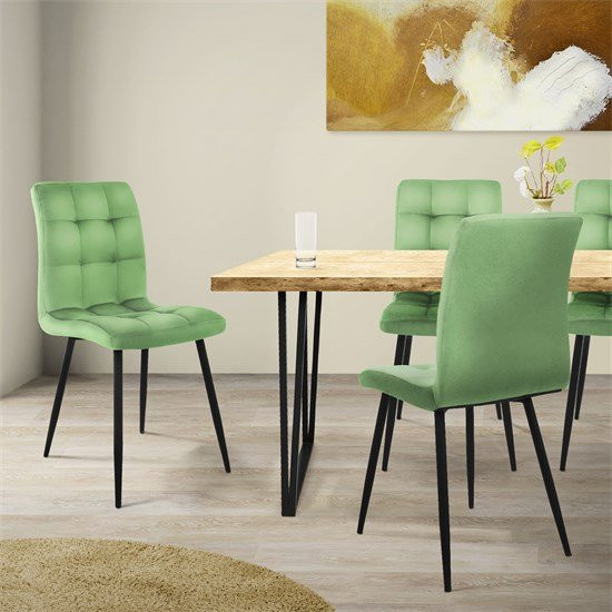 ML-Design Esszimmerstuhl 4er Set in Salbei mit Samtbezug und Metallbeinen - Bild 1