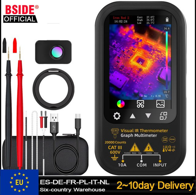 BSIDE Wärmebildmultimeter mit Mikrolinse, 320x320 IR-Auflösung, 20000 Messwerte, Datenaufzeichnungsmodus, 360-Grad drehbares Touch-LCD und 15 Wärmebildpaletten, Farbe: Schwarz - Bild 1