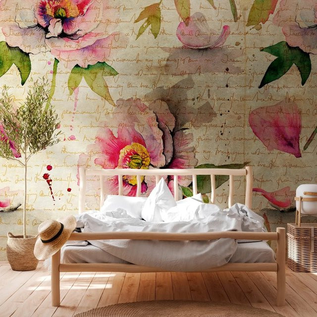 Mural Fototapete Blumen Shabby Chic in Beige, Grün und Rosa, Matt, B: 3,71 m x H: 2,80 m - Bild 1