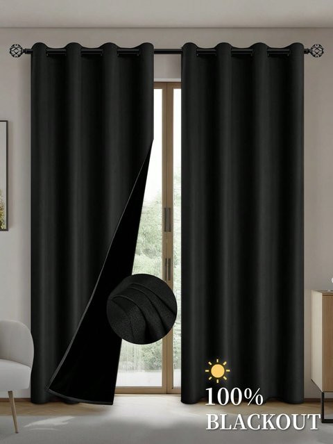 Verdunkelungsvorhang mit Ösen für Schlafzimmer und Wohnzimmer, 100 % Verdunkelung, Stoffpanel, Beige oder Schwarz - Bild 1