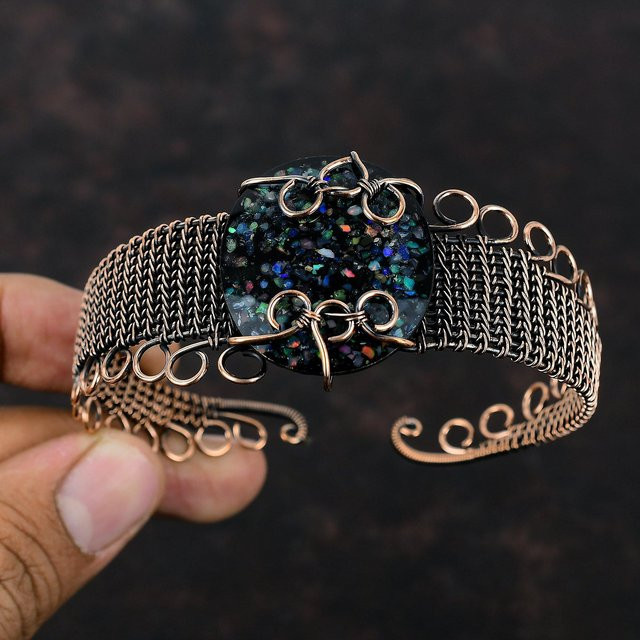 Armreif Kupfer, Schwarzer äthiopischer Opal, Damen - Bild 1