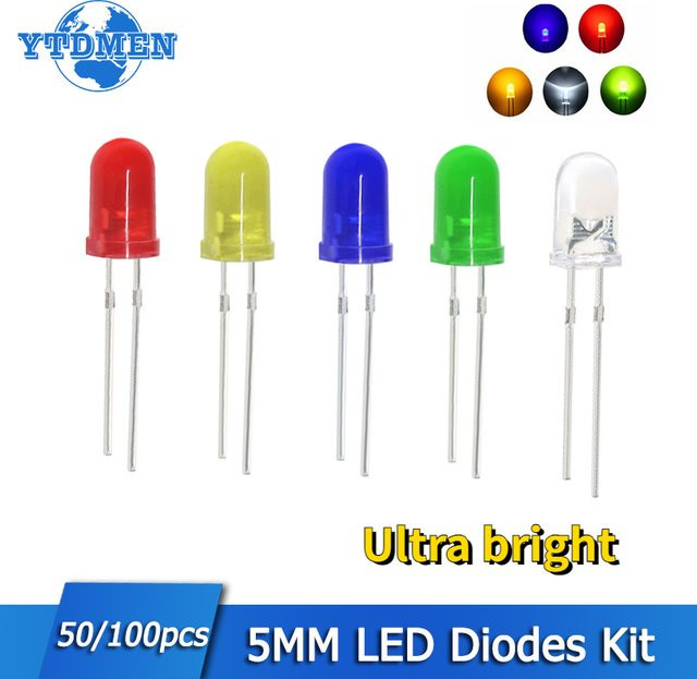YTDMEN LED-Dioden Set ultra helle Leuchtdioden sortiert in Weiß, Rot, Blau, Grün und Gelb, 5 mm Durchmesser - Bild 1