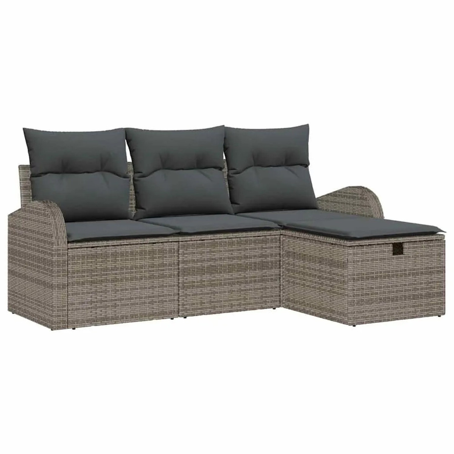 vidaXL Lounge-Sofa Set aus Poly-Rattan in Grau mit Kissen und integriertem Stauraum für Garten und Terrasse - Bild 2