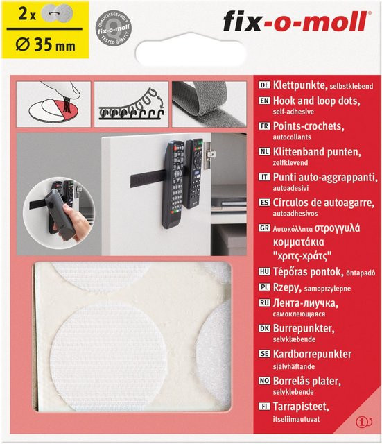 Fix-o-moll Klettpunkte selbstklebend, 4 Sets, Weiß, Durchmesser: 35 mm - Bild 1