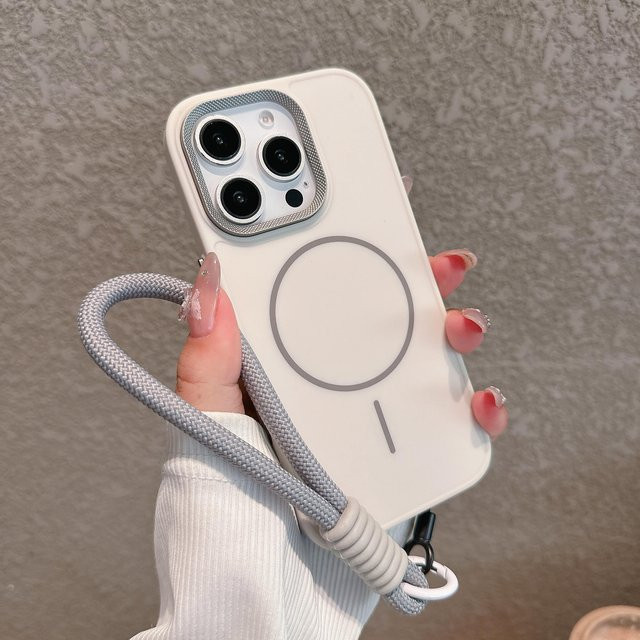 Yiran Silikonhülle mit Umhängeband und Handschlaufe für iPhone 16 15 14 13 12 11 Pro Max MagSafe kompatibel, Grau - Bild 1