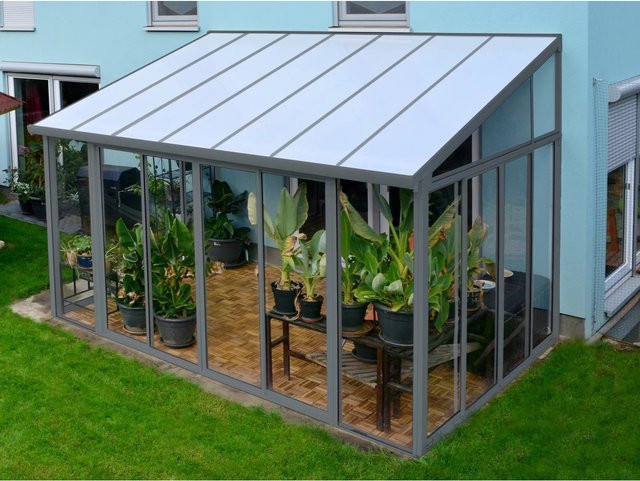 Palram - Canopia SanRemo Wintergarten Anthrazit mit Polycarbonat und abschließbaren Doppelschiebetüren L x B x H: 295 x 425 x 212 cm - Bild 1