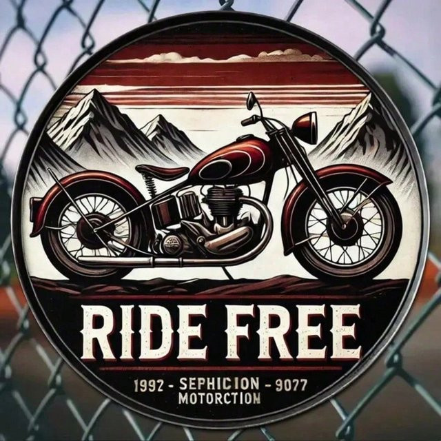 Rundes Retro Aluminium-Blechschild CIFBUY Vintage Motorrad Wanddekoration, Durchmesser: 20,32 cm, Mehrfarbig - Bild 1