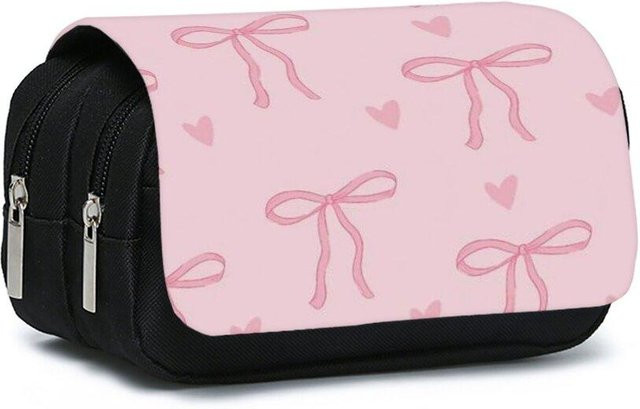 Fancy Style Studio Doppelwandiges Klapp-Federmäppchen mit Schleifendruck in Weiß und Pink - Bild 1