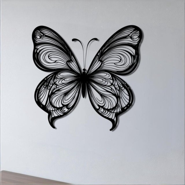 CIFBUY Moderne Metall-Schmetterlings-Wandkunst in Schwarz-Weiß als abstrakte Eisenskulptur zur minimalistischen Wohnzimmer-Dekoration - Bild 1