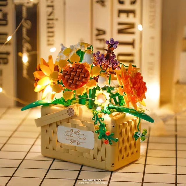 CONUSEA Sonnenblumenkorb Mini-Baustein mit 3D-LED-Modell und Mikrosteinen als dekoratives Spielzeug für Zuhause - Bild 1