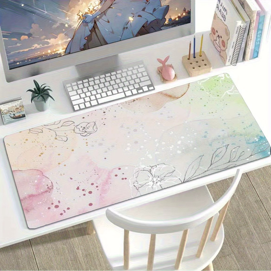 Mairuige Gaming-Mauspad mit Aquarell-Blumen und abstrakten Spritzmustern in Multicolour, Schreibtischunterlage B/T: 90 x 40 cm - Bild 2