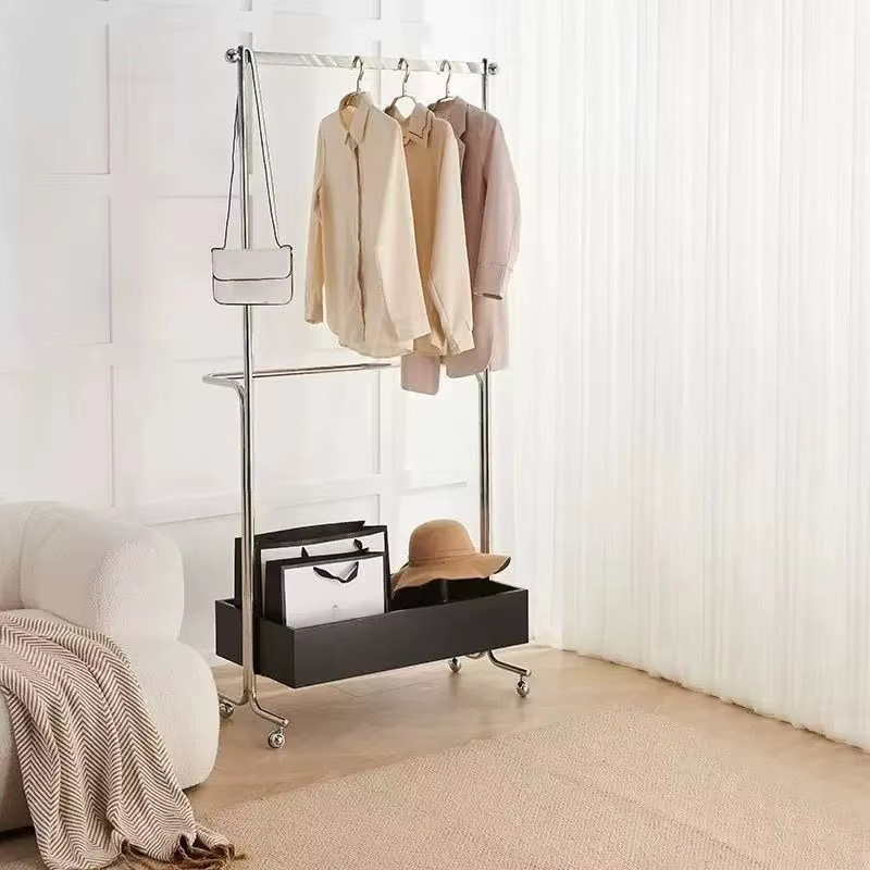 LIUSHADUOLA Kleiderständer aus Edelstahl als mobile Garderobe für Schlafzimmer in Silber und Braun - Bild 2