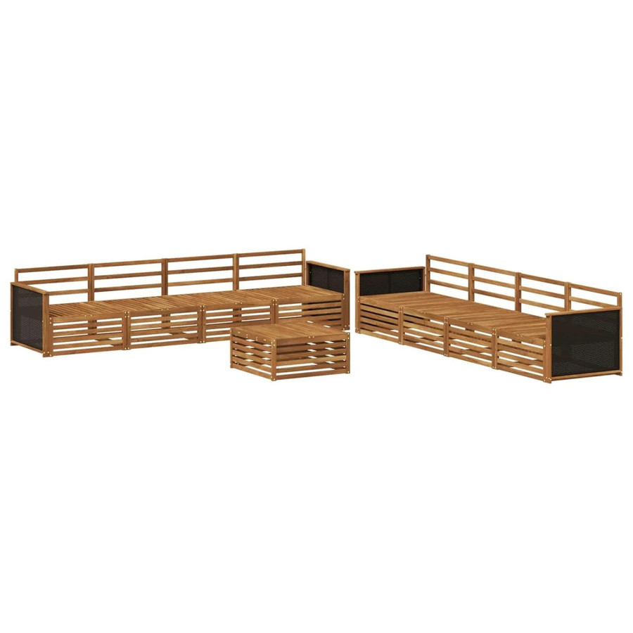 vidaXL Outdoor-Sofagarnitur aus Massivholz Akazie in Braun, 9-teiliges Set mit Tisch und Mittelsofas - Bild 2